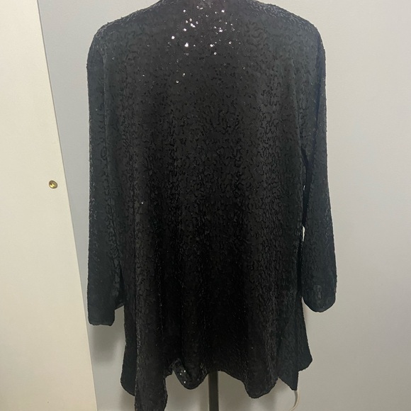 Caroline rose black sequin blouse cardigan set 1X - Picture 5 of 11